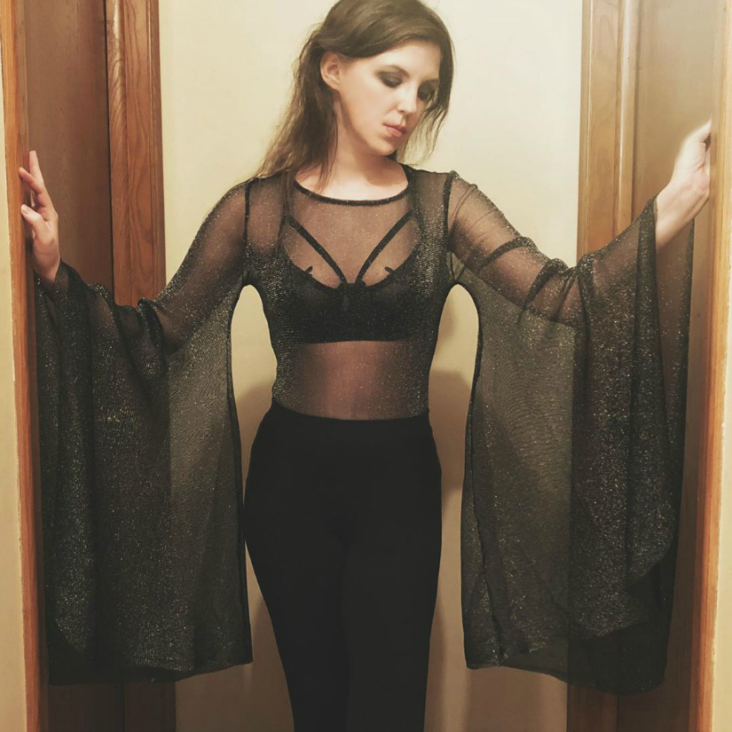 Romwe Sheer Bell Sleeve Bodysuit